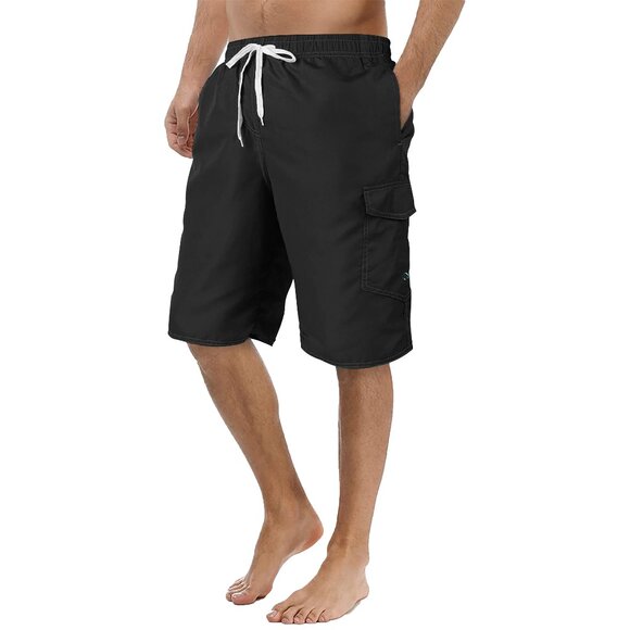 Men's Quick Dry Cargo Swim Trunks Beachwear with Pockets Solid Flex Board Shorts - Picture 1 of 16